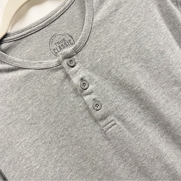 True Classic Heather Gray Mens Long Sleeve Henley T-Shirt - Picture 3 of 6
